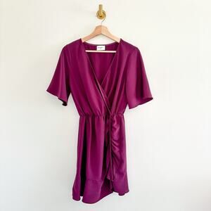 Everly Surplice Neck Pullover Short Sleeve Ruched Mini Dress Purple S
